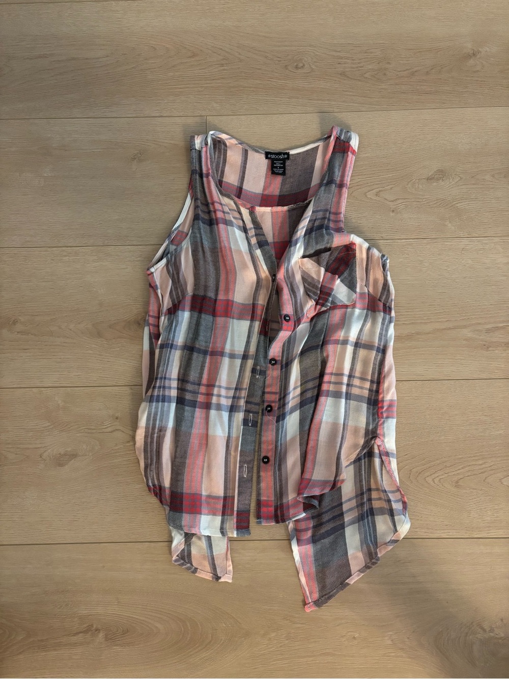 Stoosh Plaid Button-Front Sleeveless Top